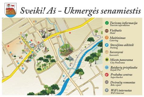 Ukmergės miesto žemėlapis su pažymėtais mikrorajonais