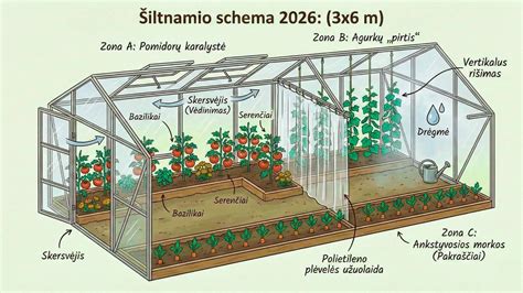 Šiltnamio schema su suderinamais augalais