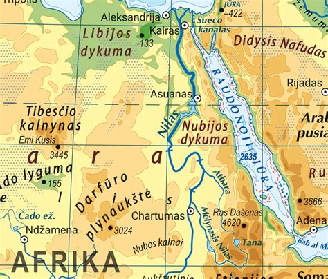 Žemėlapis su Egipto geografine padėtimi ir populiariais turizmo regionais