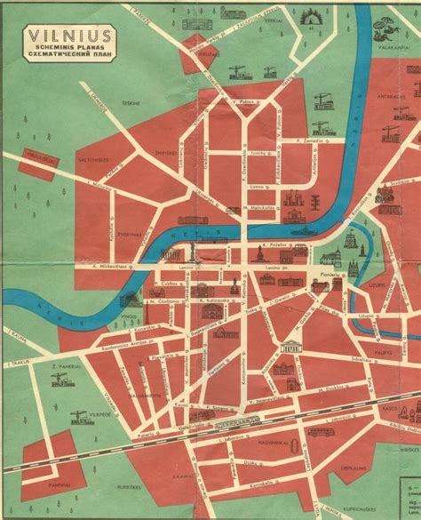 Žemėlapis su pažymėtomis Vilniaus gatvėmis, kuriose yra ugdymo įstaigos