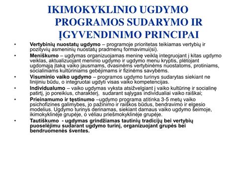 Principai, apibūdinantys ikimokyklinio ugdymo kokybę