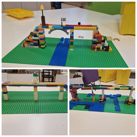 vaikai konstruoja tiltus iš LEGO