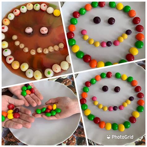vaivorykštė iš „Skittles“ saldainių lėkštėje