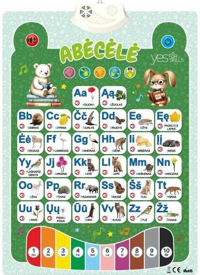 Interaktyvus kalbantis plakatas lietuviškos abėcėlės mokymuisi