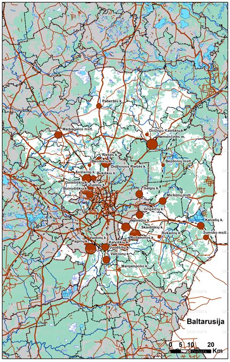 Vilniaus rajono savivaldybės žemėlapis su ikimokyklinio ugdymo įstaigų vietomis