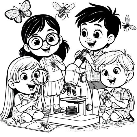 Vaikai tiria sniegą su mikroskopu