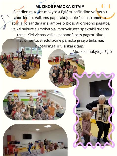 vaikai su muzikos mokytoja daro muzikinius pratimus