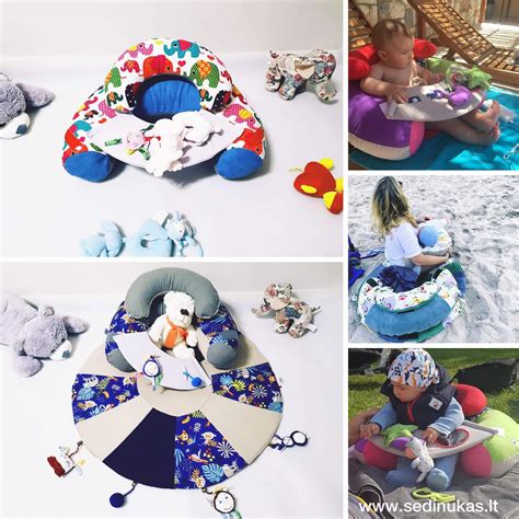 Kūdikis, sėdintis su atrama ant pagalvės