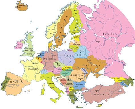 Žemėlapio su populiariausiomis Europos šalimis sezoniniam darbui
