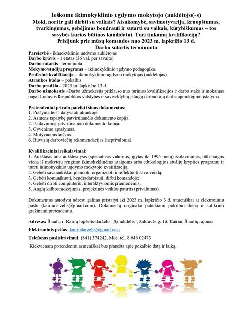 ikimokyklinio ugdymo įstaigos pasirinkimas