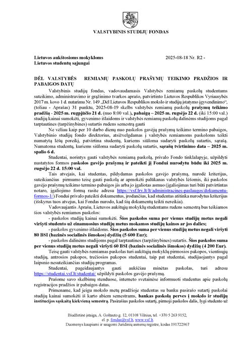 Kalendorius su svarbiais prašymų teikimo terminais