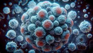 simbolinis atvaizdas, vaizduojantis vėžio ląsteles ir HCG molekulę