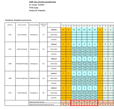Pedagogų darbo savaitės ir atostogų grafikas