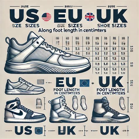 Infografika, iliustruojanti skirtingas batų dydžių sistemas (EU, UK, US)