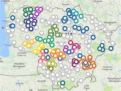 Žemėlapis, rodantis vaikų dienos centrų, su kuriais bendradarbiauja „Gelbėkit vaikus“, pasiskirstymą Lietuvoje