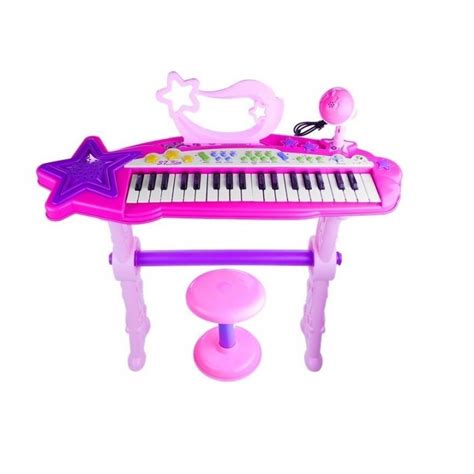 vaikiško pianino komplektacija su kėdute ir mikrofonu