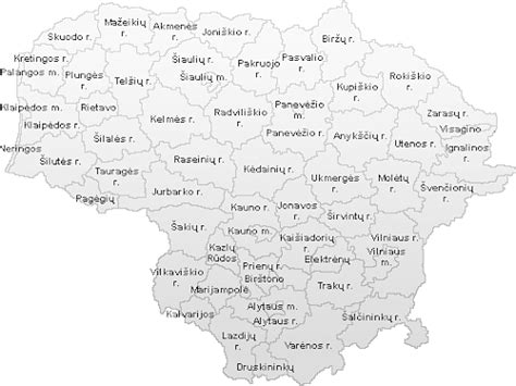 Žemėlapis, nurodantis projekto dalyvavusias savivaldybes Lietuvoje