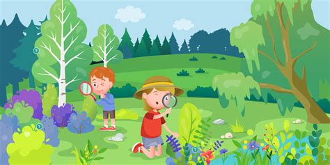 vaikai tyrinėja parką