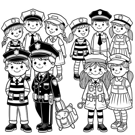vaikai apsirengę policininku uniformomis
