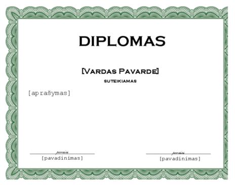 Diplomo vaikams pavyzdys su boružele