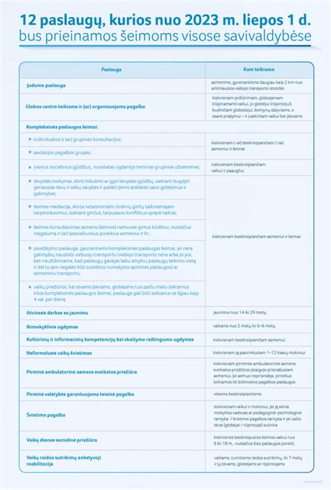 Infografika su socialinių paslaugų, teikiamų šeimoms su neįgaliais vaikais, apžvalga
