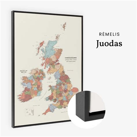 Jungtinės Karalystės žemėlapis su pažymėtomis svarbiomis institucijomis