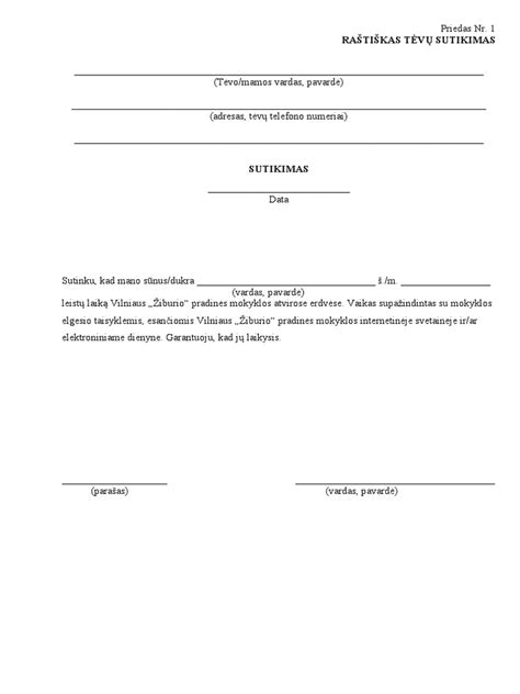 Sutikimo vaikui vykti į užsienį forma