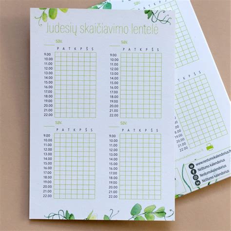 Lentelė vaisiaus judesių skaičiavimui