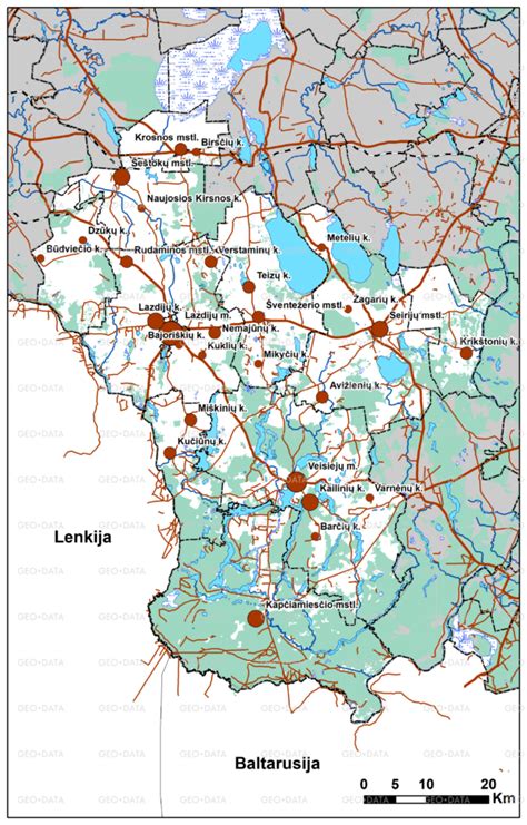 Lazdijų rajono žemėlapis su pažymėtu Paterų kaimu