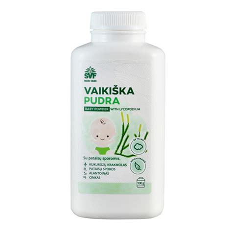 vaikiška pudra mėlynoje pakuotėje