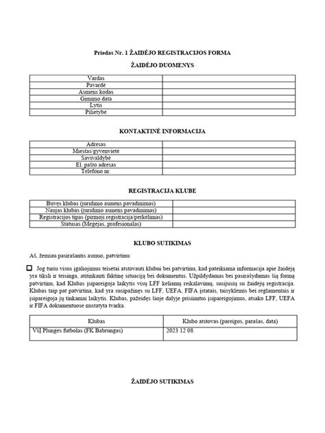 registracijos forma seniūnijoje