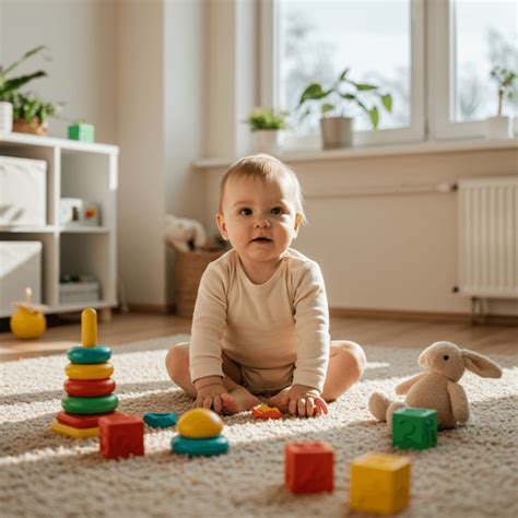 Kūdikis žaidžia su skirtingais žaislais