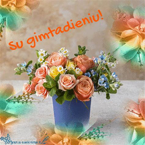 Simbolinis gimtadienio atvirukas su gėlėmis