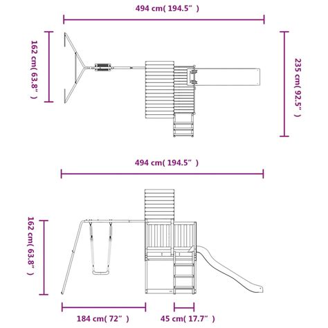 Vaikiško žaidimų namelio su čiuožykla ir sūpynėmis schema