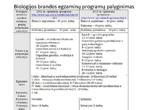 Brandos egzaminų struktūra ir vertinimas