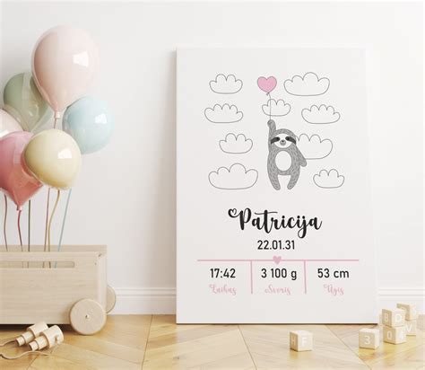 Personalizuotas gimimo plakatas su kūdikio duomenimis