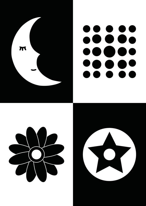 Juodai balti kontrastiniai paveiksliukai naujagimiams