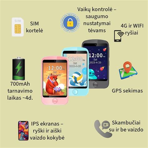 Vaikiškas išmanusis telefonas su žaidimais ir lietuviška dainele