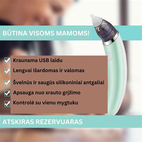Vaizdinė instrukcija, kaip naudoti jūros vandens lašus ir nosies aspiratorių kūdikiui