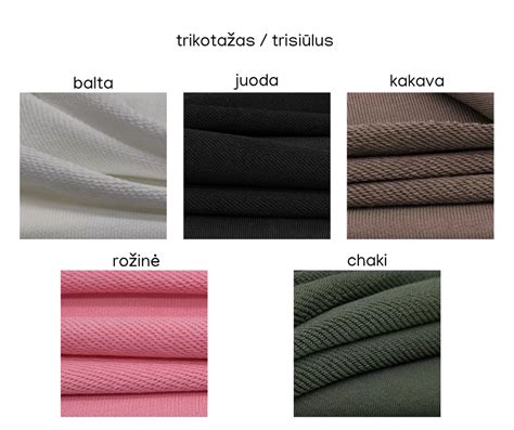 Skirtingi vaikiškų kombinezonų audinių pavyzdžiai