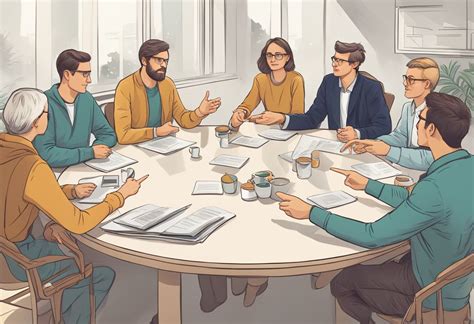 Žmonių grupė, susibūrusi aplink stalą, diskutuojanti ir dirbanti kartu
