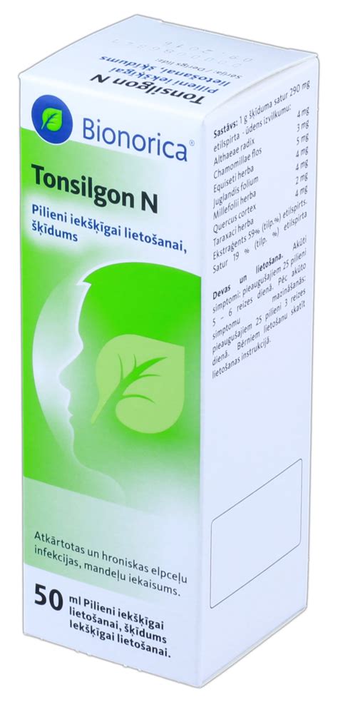Sudėtis ir pagrindinės augalinės medžiagos, esančios Tonsilgon N