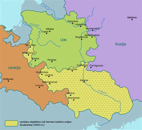 LDK žemėlapis su Vytauto Didžiojo išplėstomis valdomis