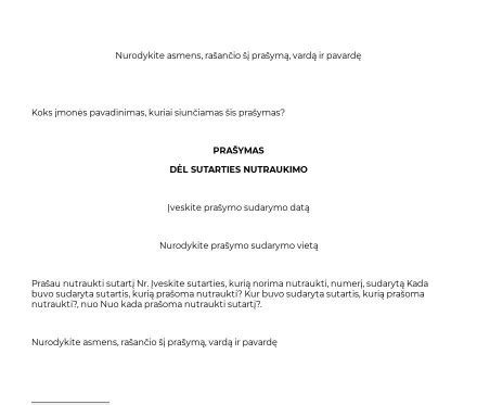 Blanko prašymo nutraukti sutartį šablonas