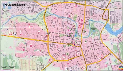 Panevėžio miesto žemėlapis su pažymėtomis mokyklomis
