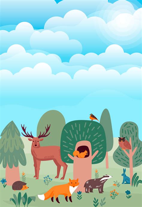 Miško gyvūnų iliustracija vaikams
