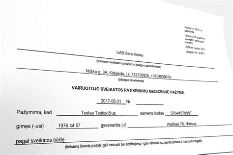 Dokumentų pavyzdys, kaip gauti leidimą