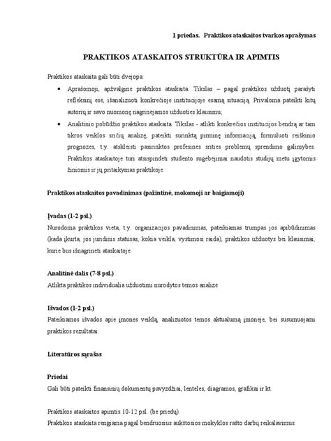 Schema: Praktikos ataskaitos struktūra