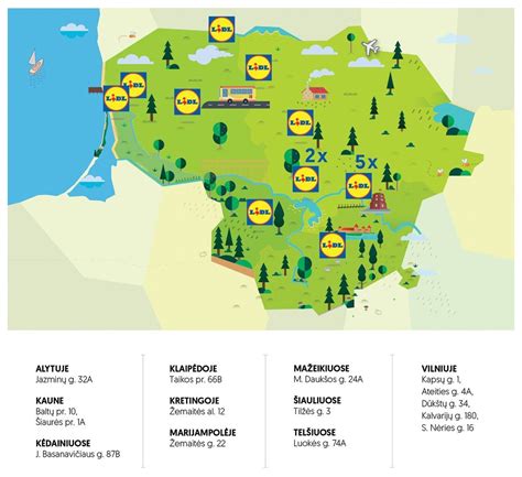 Lidl parduotuvių žemėlapis Lietuvoje