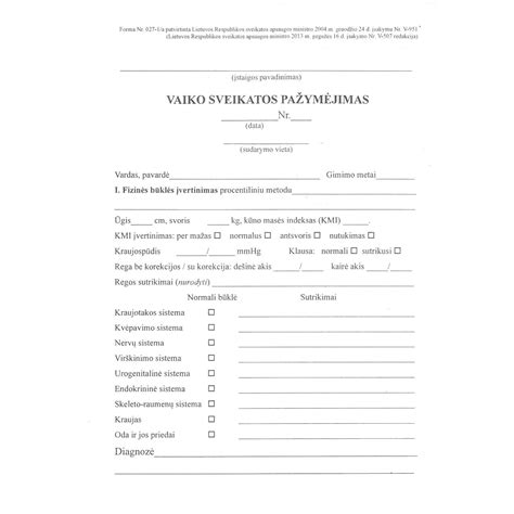 vaiko sveikatos pazymejimas